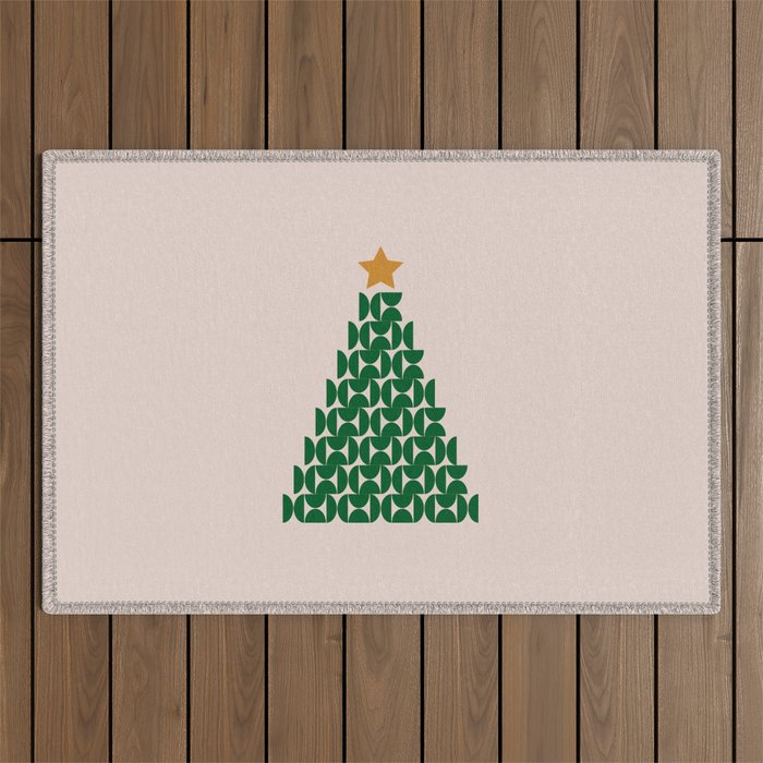 Winter Market | 05 - Festive Christmas Tree Green And Neutral Modern Holiday Outdoor Rug Gallery Image 1
