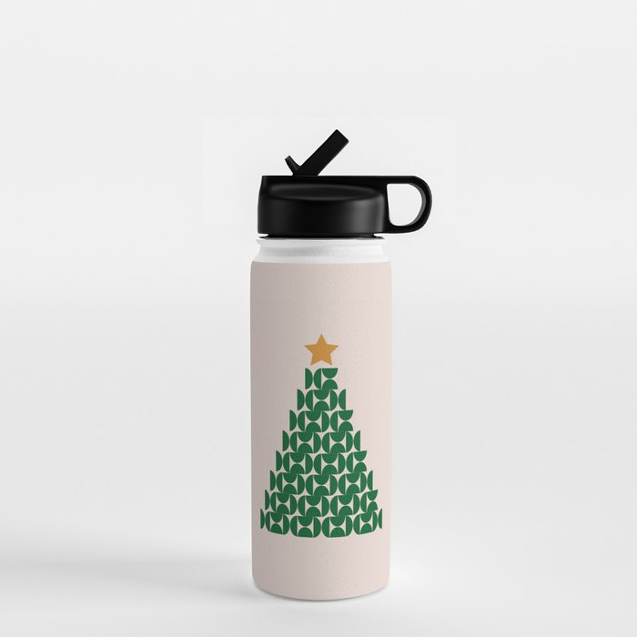 Winter Market | 05 - Festive Christmas Tree Green And Neutral Modern Holiday Water Bottle Gallery Image 1