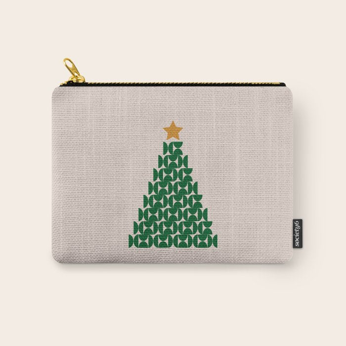 Winter Market | 05 - Festive Christmas Tree Green And Neutral Modern Holiday Carry All Pouch Gallery Image 1