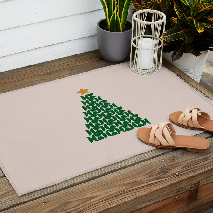 Winter Market | 05 - Festive Christmas Tree Green And Neutral Modern Holiday Outdoor Rug Gallery Image 2