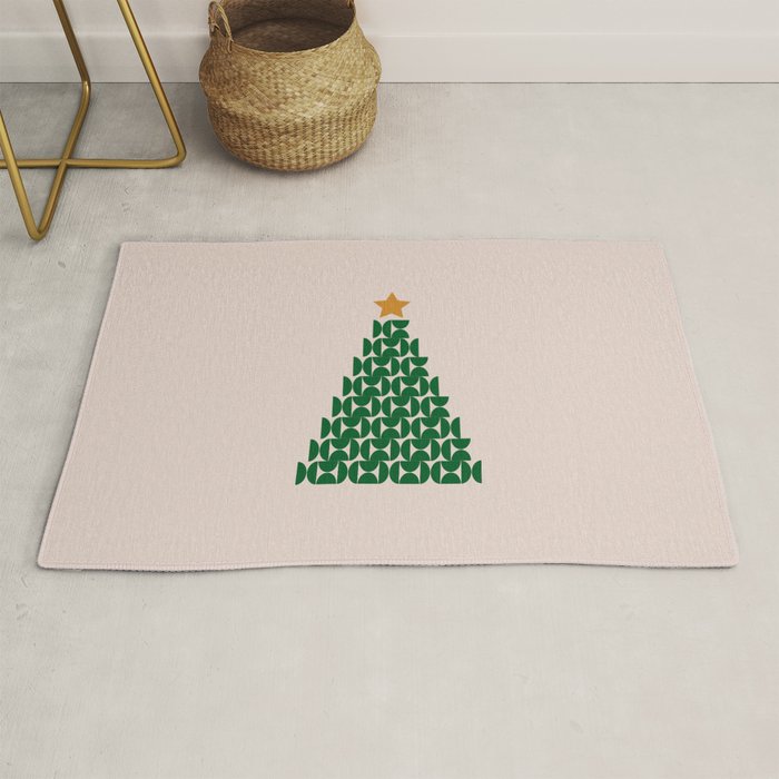 Winter Market | 05 - Festive Christmas Tree Green And Neutral Modern Holiday Rug Gallery Image 1