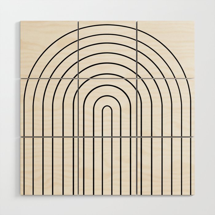 Minimal Arch IV Black and White Modern Geometric Lines Wood Wall Art Gallery Image 1