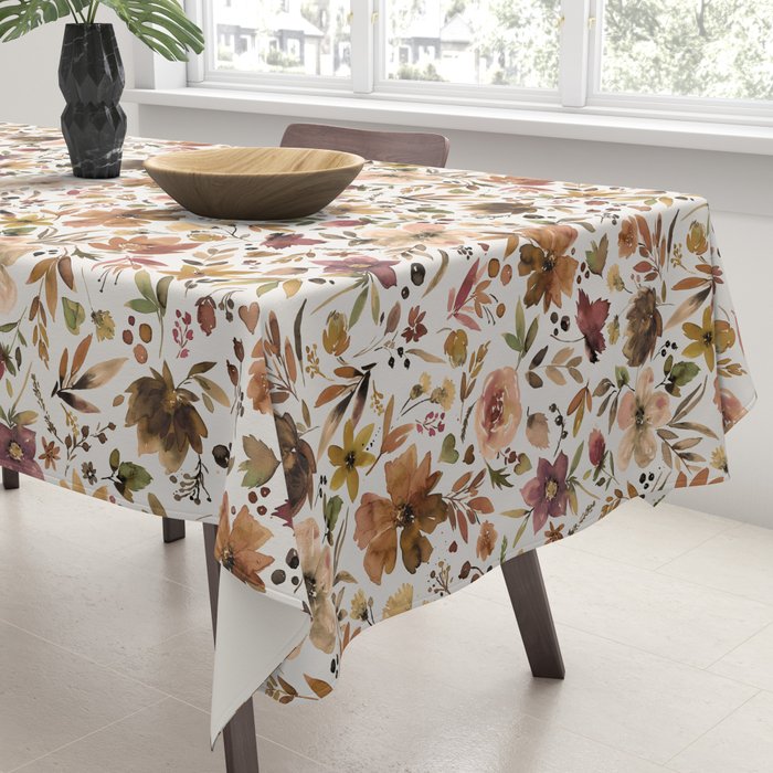 Harvest 2025 Artistic Autumn Floral Leaves Brown Tablecloth Gallery Image 3