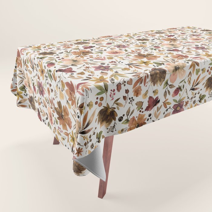 Harvest 2025 Artistic Autumn Floral Leaves Brown Tablecloth Gallery Image 1