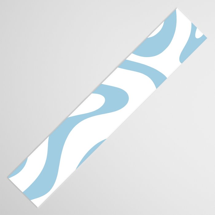 Retro Modern Liquid Swirl Abstract Pattern Square in Light Blue and White Table Runner Gallery Image 3
