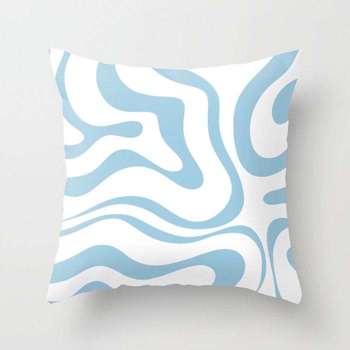 Retro Modern Liquid Swirl Abstract Pattern Square in Light Blue and White Throw Pillow Gallery Image 1