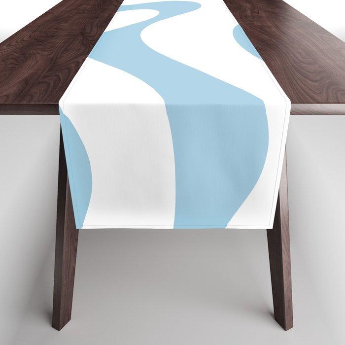 Retro Modern Liquid Swirl Abstract Pattern Square in Light Blue and White Table Runner Gallery Image 1