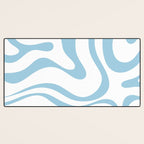 Retro Modern Liquid Swirl Abstract Pattern Square in Light Blue and White Desk Mat Gallery Image 3