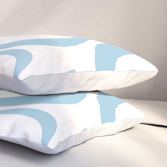 Retro Modern Liquid Swirl Abstract Pattern Square in Light Blue and White Pillow Sham Gallery Image 3