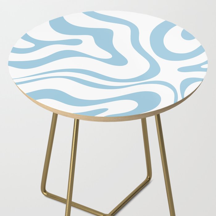 Retro Modern Liquid Swirl Abstract Pattern Square in Light Blue and White Side Table Gallery Image 2