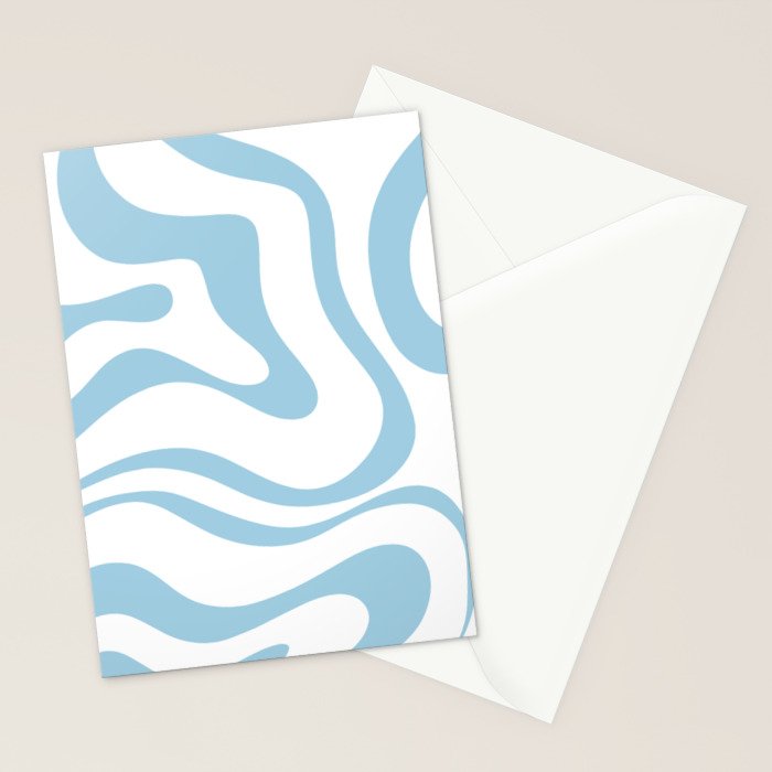 Retro Modern Liquid Swirl Abstract Pattern Square in Light Blue and White Stationery Card Gallery Image 2