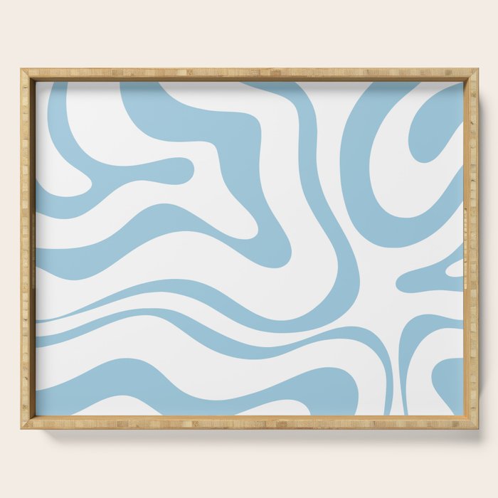 Retro Modern Liquid Swirl Abstract Pattern Square in Light Blue and White Serving Tray Gallery Image 1
