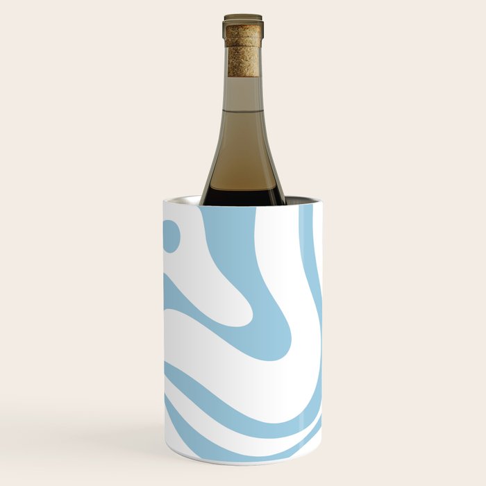 Retro Modern Liquid Swirl Abstract Pattern Square in Light Blue and White Wine Chiller Gallery Image 1