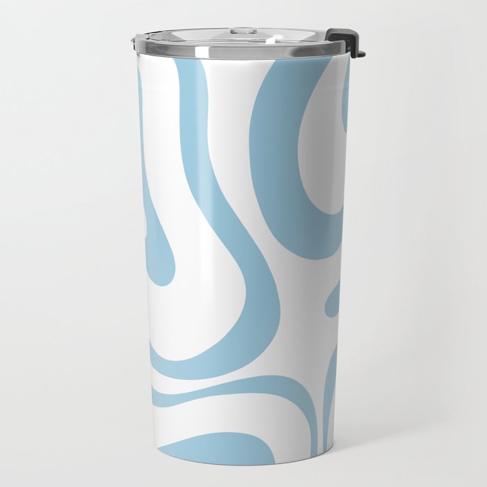 Retro Modern Liquid Swirl Abstract Pattern Square in Light Blue and White Travel Mug Gallery Image 2