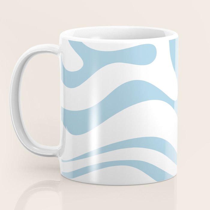 Retro Modern Liquid Swirl Abstract Pattern Square in Light Blue and White Coffee Mug Gallery Image 3