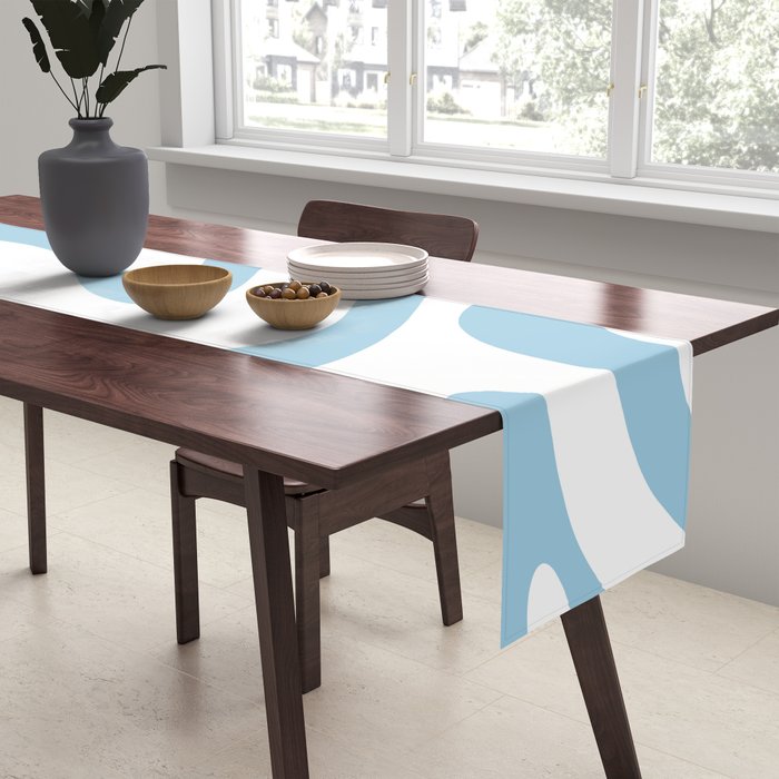 Retro Modern Liquid Swirl Abstract Pattern Square in Light Blue and White Table Runner Gallery Image 2