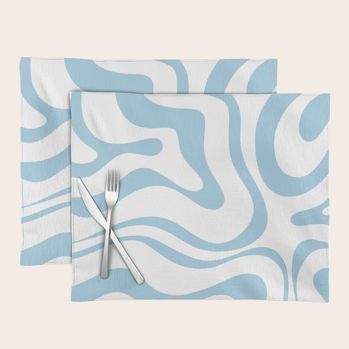 Retro Modern Liquid Swirl Abstract Pattern Square in Light Blue and White Placemat Gallery Image 1