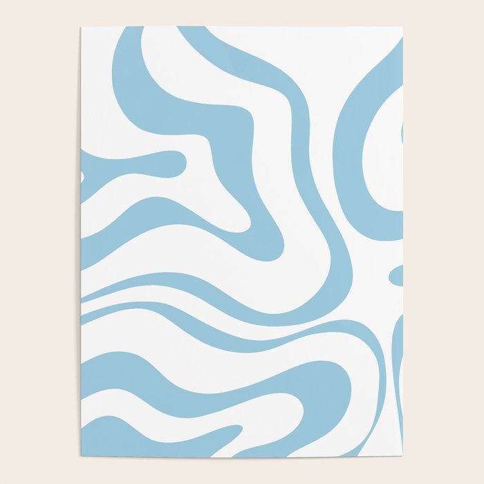 Retro Modern Liquid Swirl Abstract Pattern Square in Light Blue and White Poster Gallery Image 1