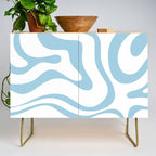 Retro Modern Liquid Swirl Abstract Pattern Square in Light Blue and White Credenza Gallery Image 1