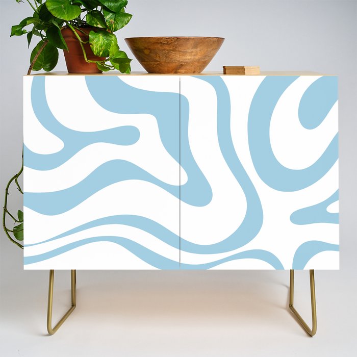Retro Modern Liquid Swirl Abstract Pattern Square in Light Blue and White Credenza Gallery Image 1