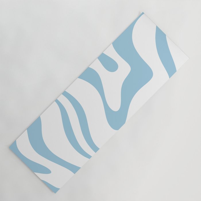 Retro Modern Liquid Swirl Abstract Pattern Square in Light Blue and White Yoga Mat Gallery Image 1