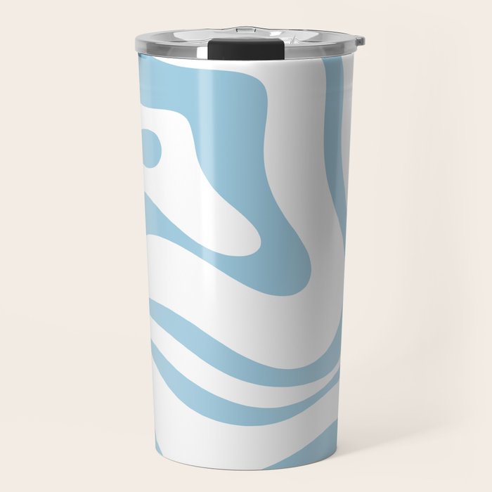 Retro Modern Liquid Swirl Abstract Pattern Square in Light Blue and White Travel Mug Gallery Image 1