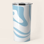 Retro Modern Liquid Swirl Abstract Pattern Square in Light Blue and White Travel Mug Gallery Image 1