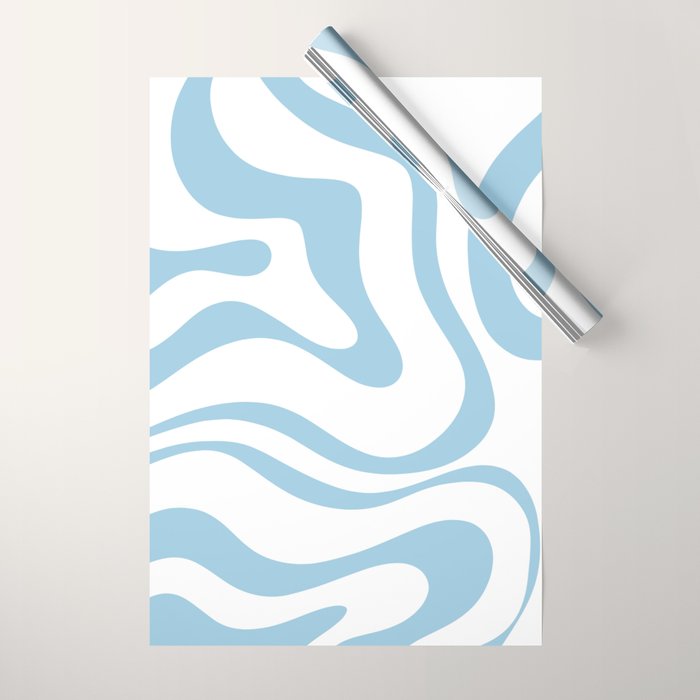 Retro Modern Liquid Swirl Abstract Pattern Square in Light Blue and White Wrapping Paper Gallery Image 1