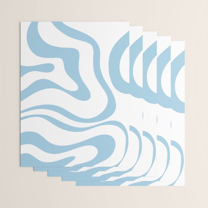 Retro Modern Liquid Swirl Abstract Pattern Square in Light Blue and White Wrapping Paper Gallery Image 3