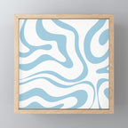 Retro Modern Liquid Swirl Abstract Pattern Square in Light Blue and White Mini Art Print Gallery Image 1