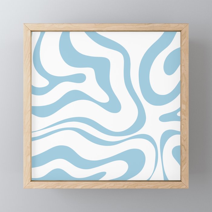 Retro Modern Liquid Swirl Abstract Pattern Square in Light Blue and White Mini Art Print Gallery Image 1