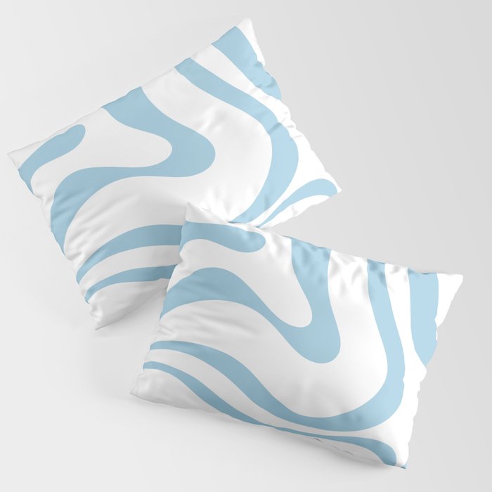 Retro Modern Liquid Swirl Abstract Pattern Square in Light Blue and White Pillow Sham Gallery Image 3