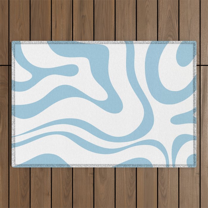 Retro Modern Liquid Swirl Abstract Pattern Square in Light Blue and White Outdoor Rug Gallery Image 1
