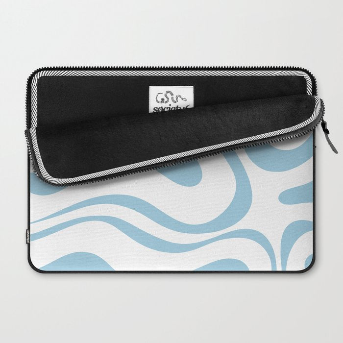 Retro Modern Liquid Swirl Abstract Pattern Square in Light Blue and White Laptop Sleeve Gallery Image 2