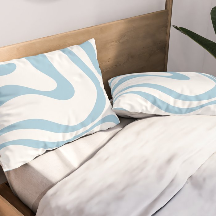 Retro Modern Liquid Swirl Abstract Pattern Square in Light Blue and White Pillow Sham Gallery Image 2
