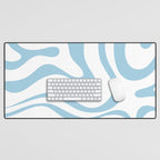 Retro Modern Liquid Swirl Abstract Pattern Square in Light Blue and White Desk Mat Gallery Image 1