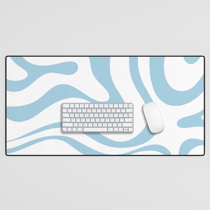 Retro Modern Liquid Swirl Abstract Pattern Square in Light Blue and White Desk Mat Gallery Image 1