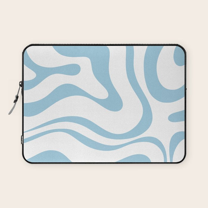 Retro Modern Liquid Swirl Abstract Pattern Square in Light Blue and White Laptop Sleeve Gallery Image 1