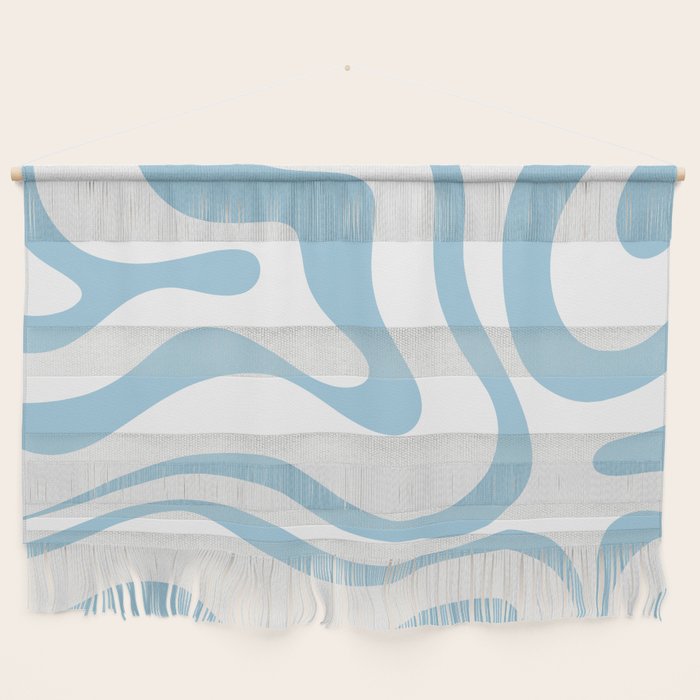 Retro Modern Liquid Swirl Abstract Pattern Square in Light Blue and White Wall Hanging Gallery Image 1