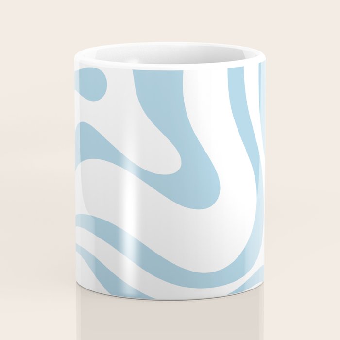 Retro Modern Liquid Swirl Abstract Pattern Square in Light Blue and White Coffee Mug Gallery Image 4