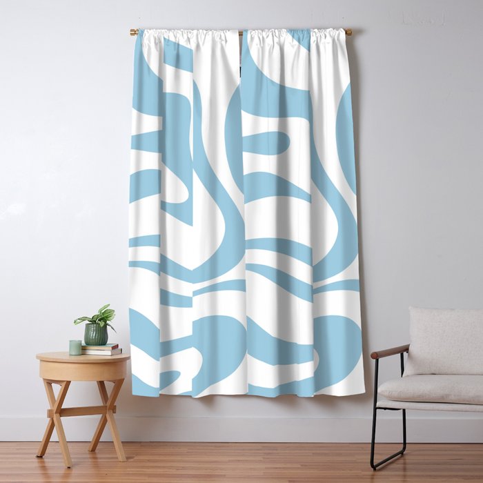 Retro Modern Liquid Swirl Abstract Pattern Square in Light Blue and White Window Curtain Gallery Image 1