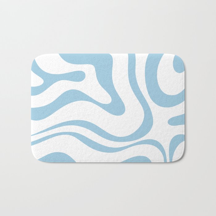 Retro Modern Liquid Swirl Abstract Pattern Square in Light Blue and White Bath Mat Gallery Image 1
