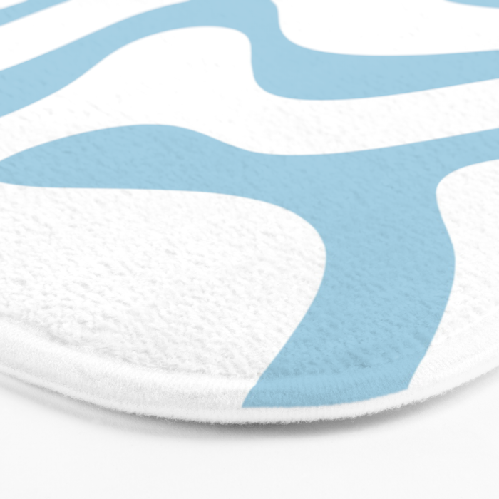 Retro Modern Liquid Swirl Abstract Pattern Square in Light Blue and White Bath Mat Gallery Image 3