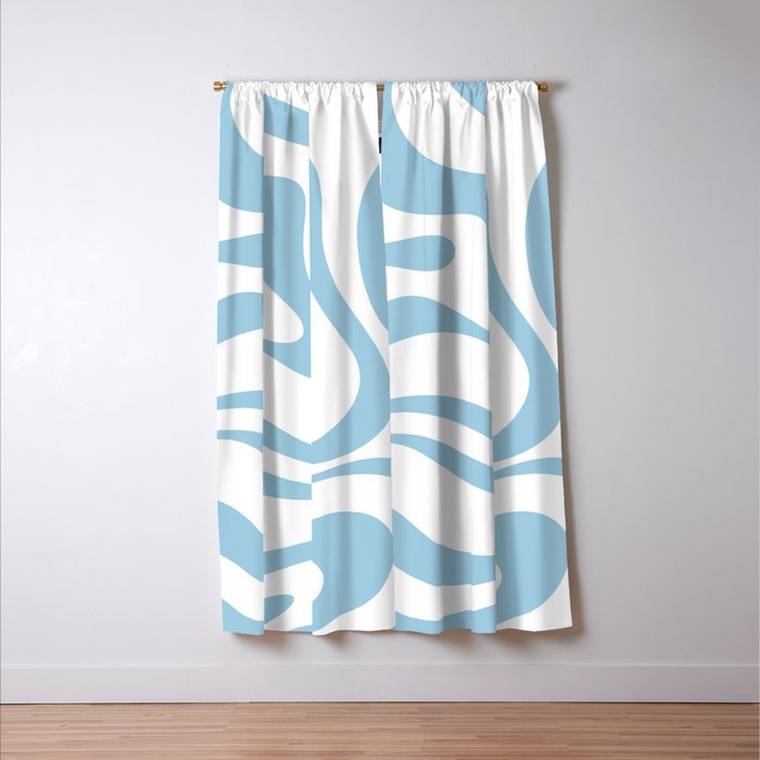 Retro Modern Liquid Swirl Abstract Pattern Square in Light Blue and White Window Curtain Gallery Image 3