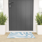 Retro Modern Liquid Swirl Abstract Pattern Square in Light Blue and White Welcome Mat Gallery Image 3