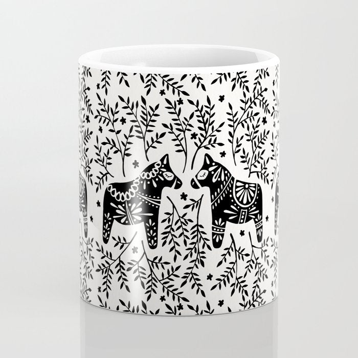 Swedish Dala Horses - Black Palette Coffee Mug Gallery Image 4