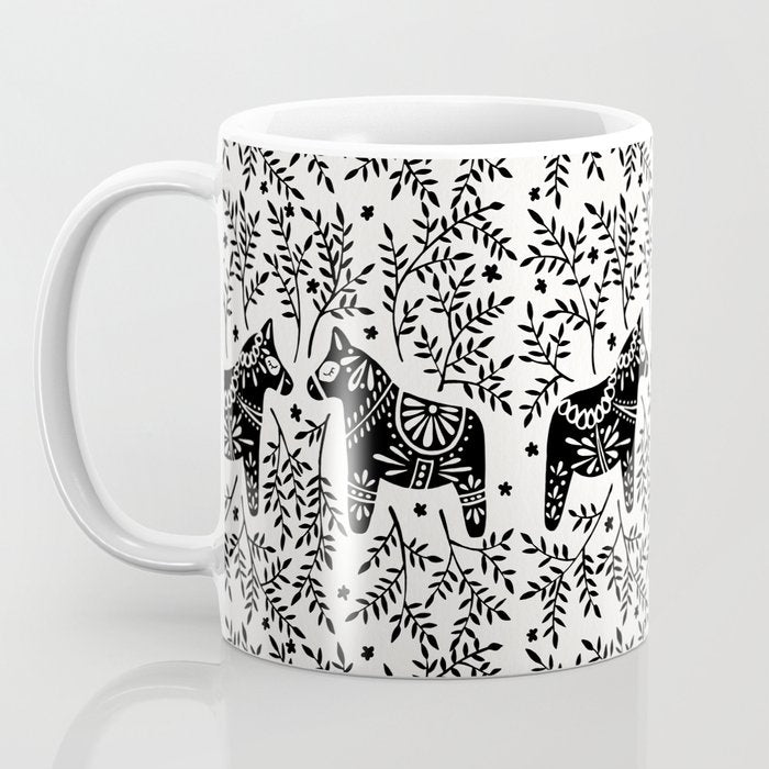 Swedish Dala Horses - Black Palette Coffee Mug Gallery Image 3