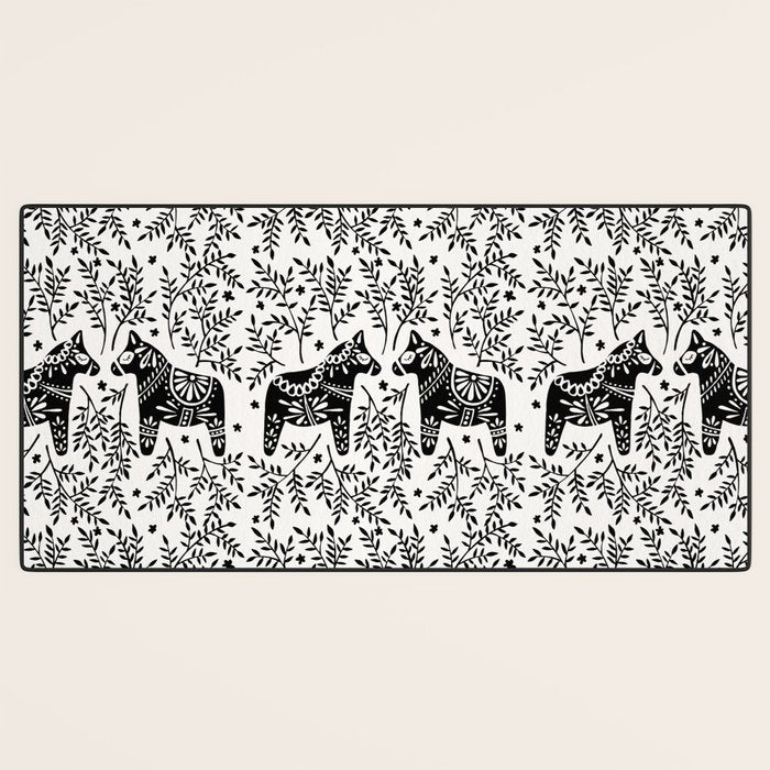 Swedish Dala Horses - Black Palette Desk Mat Gallery Image 3