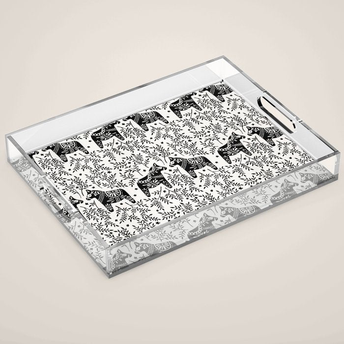 Swedish Dala Horses - Black Palette Acrylic Tray Gallery Image 1