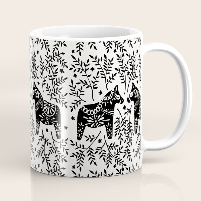 Swedish Dala Horses - Black Palette Coffee Mug Gallery Image 1
